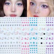 Face Diamond Sticker Aurora 3D Makeup Facial Adhesive Accessories Concert Sparkle Pearl Decal Performance - Multicolor - View 7