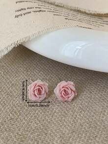 1 Pair Fashionable Petite Elegant Cute Niche Versatile Rose Flower Stud Hoop Earrings, Suitable For Women's Daily, Festival, Date Wear - Roses - View 5