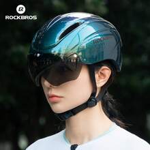ROCKBROS 自行车减震头盔，带护目镜，公路/山地自行车头盔，磁吸式吸汗防风防尘设计 - 彩色 - 查看 10