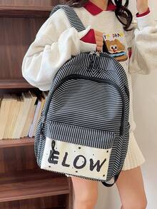 Ba lô kẻ sọc mới năm 2026, in chữ ELOW, túi đựng sách học sinh dung tích lớn, túi đi làm đa năng tiện dụng. - màu đen - Xem 4