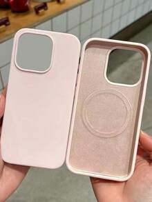 1 pieza Funda de silicona líquida de unicolor compatible con carga inalámbrica magnética MagSafe, a prueba de golpes, adecuada para iPhone 17 Pro Max, 16, 16 Pro, Air 16, 15 Plus, 14, 13, 12 y otros teléfonos inteligentes. Mejor regalo para amigos y familiares en cumpleaños y aniversarios. - Rosa Pálido - Ver 2