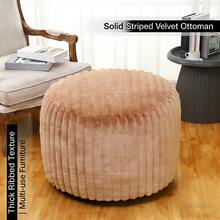 White Striped Backless Cushion Pad, Solid Color Seat Cushion Cover, Artificial Rabbit Fur Footrest Stool Floor Bean Bag, Suitable For Storage And Home Living - 1PC - View 9