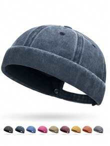 1pc Men's Adjustable Washed Vintage Beanie Hat, Versatile For All Seasons, Suitable For Gifts, Parties And Fashion Wear,Summer,Beach,Holiday - A - View 2