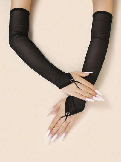 1 Pair Women's Elegant Diamond Arm Sleeves, Suitable For Performances, Banquets, Cosplay, Festivals, Bridal Wear. Long Solid Color Sexy Stage Fingerless Gloves, Bridal Wedding Gloves