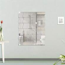 Bộ 6 miếng dán tường gương lượn sóng, gương toàn thân không khung trang trí, thích hợp cho phòng ngủ, phòng thay đồ, ký túc xá và gia đình, có thể dán trên gạch, dùng để treo tường hoặc đặt trên sàn. - sóng - Xem 4