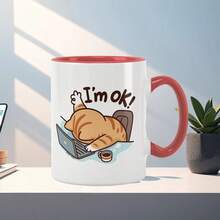 Ceramic Coffee Mug "I'm Fine", Cat Themed - Reusable, Insulated, Perfect Gift For Cat Lovers, Hand Wash Only - Red - View 11