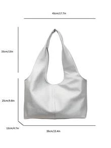 Túi xách tay tối giản màu xám bạc bằng da mềm, túi đeo vai dung tích lớn, túi xách tay thời trang thường ngày, phù hợp cho việc đi làm, đi học hoặc sử dụng hàng ngày. - Bạc - Xem 9