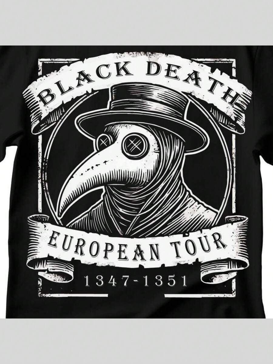 Black Death Plague Doctor T-Shirt | Gothic Horror Aesthetic - Negro - Ver 1