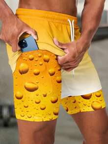 Men's Casual Vacation Beach Double-Layer Shorts, Inner Layer With Pockets - Multicolor - View 2