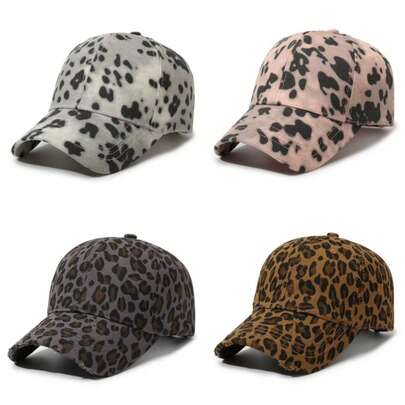1顶女士豹纹棒球帽，防晒户外时尚百搭可调节后扣帽