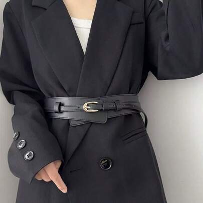 女士休闲纯色PU皮革双面腰带，优雅腰带，适合搭配裙子和裤子