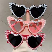 1 Pair Of Women's Oversized Heart-Shaped Fashion Glasses With Faux Decoration And "Bride-To-Be" Inscription - Wedding Party Bridal Shower Accessories, "Just Married" Gift, Wedding Accessories,  Bead Details - CÔ DÂU TƯƠNG LAI - Xem 3