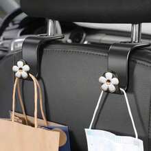 2pcs Elegant 5-Petal Flower Shaped Car Seat Headrest Hook, Simple Installation Multi-Function Storage Hook For Bags, Purses, Shopping Bags, Hats Etc.-DCFV - 2pcs-white - View 1