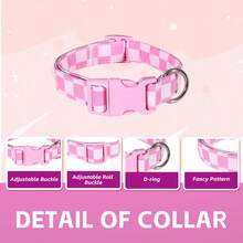 Adjustable Cartoon Plaid Dog Collar, Non-Slip Safety Buckle, Soft & Durable, For Small/Medium Dogs, Pink & Red - Baby Pink - View 4
