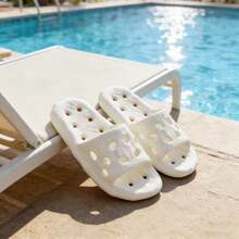 透气浴室拖鞋，男女通用情侣款，防滑速干淋浴凉鞋 - 白色 - 查看 3