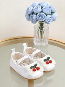 白色花朵婴儿玛丽珍平底鞋，女童蝴蝶结防滑鞋底婴儿学步鞋，公主裙婴儿床婚礼鞋 - 白色 - 查看 14