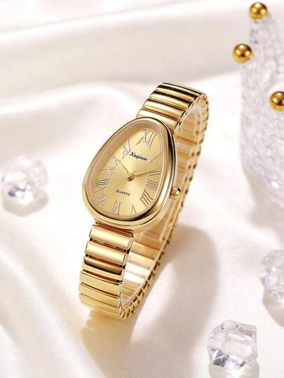 1款独特优雅的蛇头表盘女士腕表，采用高品质金/银合金材质，光泽亮丽，经久耐用，配有奢华弹性可调节表带，适合大多数女性手腕，时尚休闲，适合日常办公、派对、婚礼等场合佩戴，是送给女性、妻子、姐妹、朋友、家人的理想礼物，也是一款精致的腕表配饰。