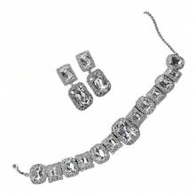 时尚闪亮水晶项链耳环套装，新娘婚礼派对项链耳环配饰 - 彩色 - 查看 4