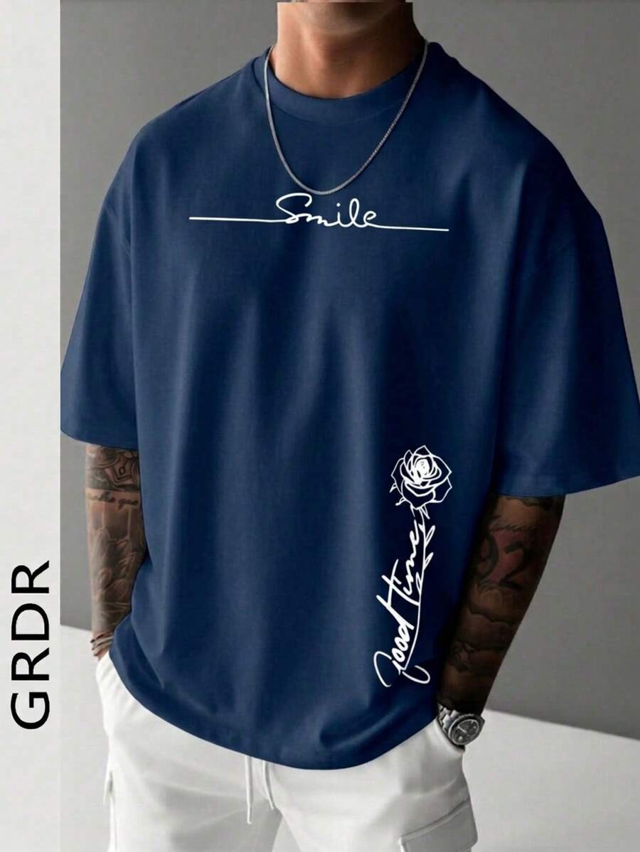 GRDR 男士时尚印花短袖T恤，适合日常通勤和工作穿着