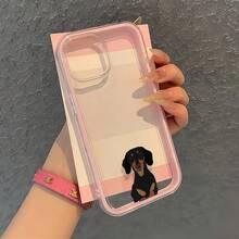 1 pieza Funda de teléfono con patrón lindo de perro, lente transparente y marco rosa, diseño minimalista, protección anti-caída y anti-colisión, apta para iPhone 16 Pro Max, 17/16/15/14 Plus, 13/12/11, Air - Multicolor - Ver 5
