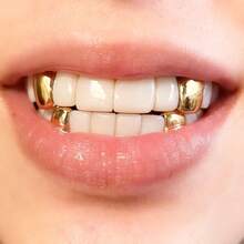 THATBOY 4pcs Fashionable Personalized Grillz, Single Shiny Bronze Minimalist Cool Grillz, Unisex Gift - Multicolor - View 2
