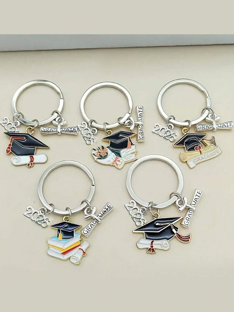 10 piezas Juego de llaveros de graduación 2026, con gorro y credenciales, llavero colgante de regalo de temporada de graduación, adecuado para colgar en la mochila, decoración, regalos de graduación, regalos de fiesta - Multicolor - Ver 1