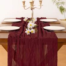 1pc 90*180cm Bohemian Gauze Country Wedding Party Gathering Crinkle Tablecloth - Burgundy - View 5