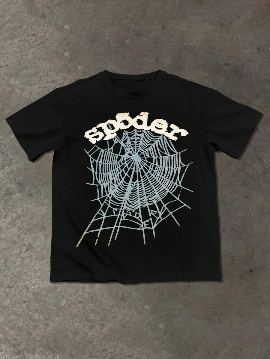 Spider Graphic Tee, (220g 100 Percent Cotton T-Shirt), Inner Clothing T-Shirt Fashionable Men's And Woman Cotton T-Shirt, A Perfect Surprise Gift For Family And Friends, Men's Shirts, Men's Summer T-Shirt, Holiday Gift, Ideal Present. - 黑色 - 查看 1