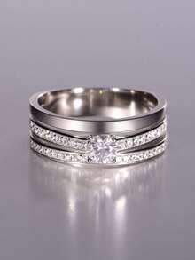 1 pieza Anillo de boda de mujer de estilo minimalista con incrustaciones de moissanita de plata esterlina S925, anillo de compromiso, adecuado para boda, uso diario, temporada de bodas, regalo - Multicolor - Ver 2