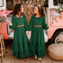 2026 Girls Elegant Lace Flower Boho Dress Long Sleeve Backless Square Neck Ruffle Party Maxi Dress - 08 Dark Green - View 4
