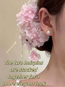 2pcs Elegant Simple Pink Hydrangea Faux Pearl Hair Clips For Women, Suitable For Everyday Wear, Home, School, Beach, Work, Party, Holiday, Birthday, Back-To-School Season, New Year, Valentine's Day, Mother's Day, Wedding, Music Festival, Graduation, Claw Clips, Hair Claws, Hair Slide, Hair Barrettes, School Stuff, Faux Pearl Hair Accessories, Cute Accessories, Valentines Accessories, Head Accessories - 彩色 - 查看 5