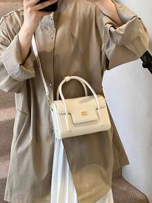 Nueva bolsa bandolera de unicolor, de moda, con letra, versátil y ajustable. Clásica y elegante, adecuada para citas, salidas, compras, ir al trabajo, otoño/invierno - Beis - Ver 4