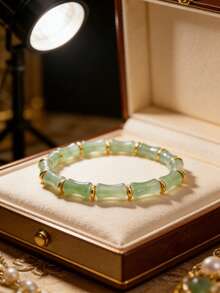 1pc Fashionable Delicate Bohemian Bamboo Beaded Bracelet, Elastic Bangle Wristband, Suitable For Casual Daily Wear - Multicolor - View 3