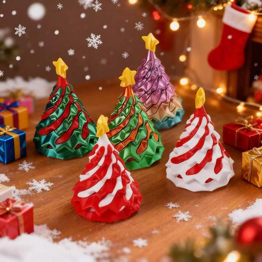 3D Printed Christmas Tree Decor, Creative Holiday Atmosphere Accessory, Unique Desktop Ornament, Distinctive Christmas Gift, Stylish Home Decoration - Multicolor - View 1