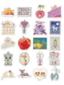 50pcs Cartoon Fantasy Dream Stickers, Cute Retro Aesthetic Sticker Set, Retro Watercolor Fashion Ins Stickers, Scrapbooking Stickers, Waterproof Vinyl Stickers, Bulk, Suitable For Water Bottles, Skateboards, Luggage, Laptops, Bumpers, Theme Party Supplies - 多色的 - 查看 5