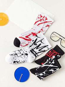 4 pares de calcetines casuales de barco con estampado de graffiti colorido para hombres, colores aleatorios, otoño - Multicolor - Ver 9
