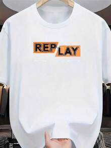 REPLAY Print Men'S Casual Short SLeesve T-Shirt Tees Cotton Crew Neck Tee Breathable Stretchy Regular Fit All-Season Wear Loose - 白色 - 查看 1