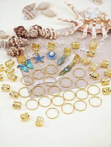 45pcs Baroque Style Ocean Elements Hair Accessories, Suitable For Summer Hairstyle Decoration, Suitable For Dance, Party, Music Festival And Other Occasions - Gold - View 7