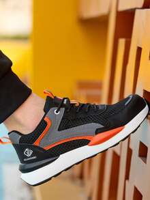 Men's Work Safety Shoes, Lace-Up New Work Shoes, Anti-Slip Sole, Comfortable Breathable Industrial Construction Protective Shoes, Men's Labor Protection Shoes, Spring/Summer/Autumn - Black and Orange - View 6