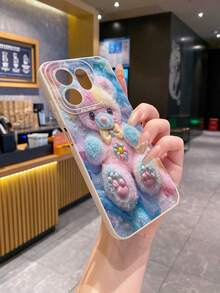 1pc Glitter Plush Bear Shockproof Phone Case, UV Printed, Compatible With Samsung/Galaxy/ Android Models - Beige - View 6