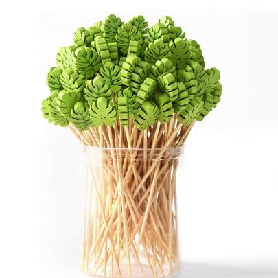 200/100/50/10 piezas Pinchos para sándwich, fruta, aperitivos con hojas de bambú y diseño de tortuga tropical de 4.7 pulgadas, para fiestas, cumpleaños, decoración de bodas, club, frutas, cupcakes, hamburguesas, aperitivos, tartas