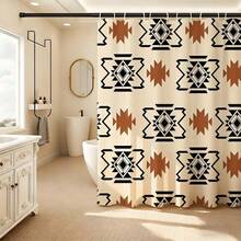 Rèm tắm họa tiết hình học cổ điển, chống thấm nước, chống nấm mốc, làm từ polyester, thích hợp trang trí phòng tắm theo phong cách Bohemian, kèm móc treo. Rèm dày dặn, kín đáo cho vách tắm, bồn tắm, dễ lắp đặt, dễ lau chùi, nhanh khô. Rèm ngăn phòng tắm cho nhà ở, khách sạn, căn hộ, spa. Rèm tắm họa tiết retro phong cách, không phai màu, chống thấm nước, phụ kiện phòng tắm thiết yếu. - Nâu và đen - Xem 8