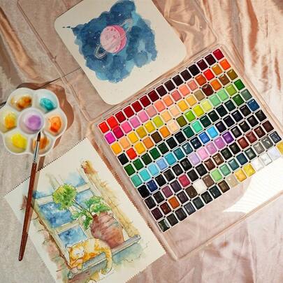 Pintura de figura portátil de color puro, 98 colores de acuarela sólida para principiantes y estudiantes