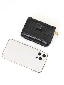 Cute Foldable Short PU Wallet, Zipper Closure, Large Capacity Card Holder, Fashion Young Women Coin Purse - Black - View 7