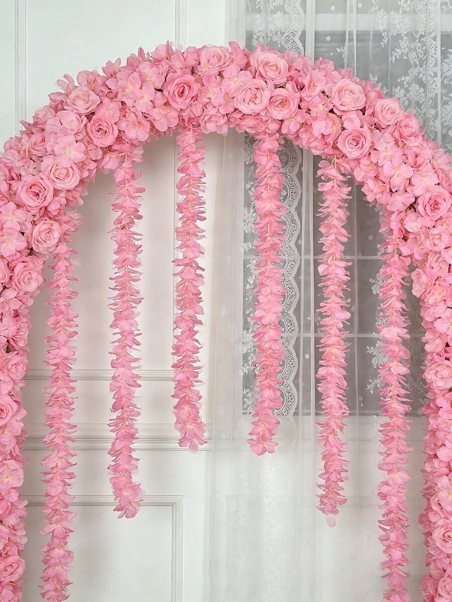 1/10支装人造绣球花藤蔓，樱花花环，情人节礼物装饰藤蔓，家居装饰，餐桌，卧室，婚礼场地，花园，新年装饰 - 彩色 - 查看 1