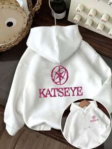 KATSEYE Glitter Print Hoodie | Casual Crew Neck Sweatshirt With Drawstring, Fleece-Lined, Warm And Comfortable For Fall/Winter - trắng - Xem 12