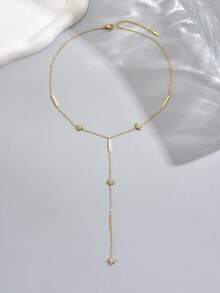 LIEBEIRIS 1件18K镀金极简主义锆石八角星Y形不锈钢项链，适合女性日常佩戴和作为礼物 - 金色 - 查看 3