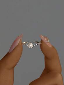 1 chiếc nhẫn hở hình chữ V bằng bạc Sterling S925, thích hợp cho nữ giới đeo hàng ngày, quà tặng gia đình thời trang, kỷ niệm tình bạn và gia đình độc đáo. - hình học - Xem 9