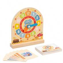 Wooden Clock Educational Toy, With Movable Hands And Question Cards, Cultivate Time And Math Skills, Children's Time Learning Tool, Difficulty Progressing Question Cards - Multicolor - View 11