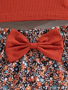 女童荷叶边无袖吊带背心+向日葵印花蝴蝶结短裤套装 - 彩色 - 查看 4